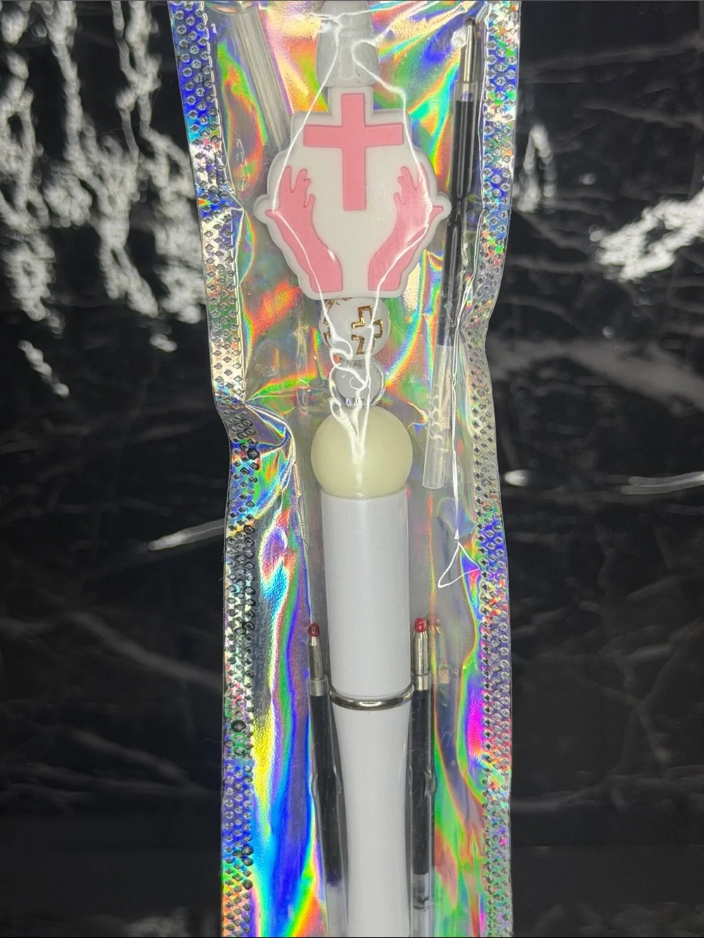 Pink Cross Focal Bead Pen Black and Blue ink